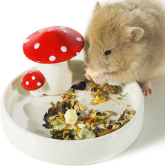 Niteangel Hamster Feeding & Water Bowls- Mushroom Ceramics Series Food Dish Feeding Bowls for Dwarf Syrian Hamsters Gerbils Mice Rats or Other Similar-Sized Small Pets