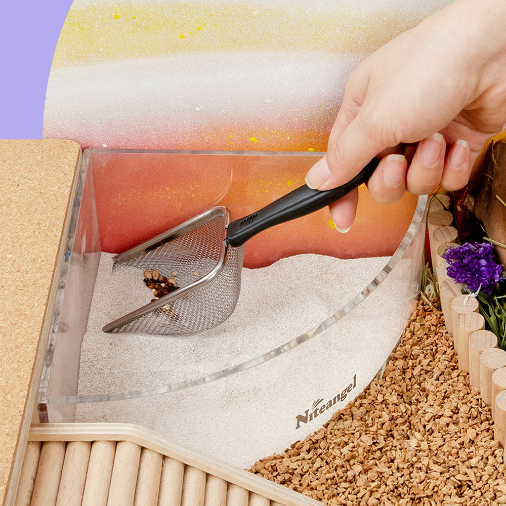 Niteangel Hamster Sand Bath Scoop: - Stainless Steel Sand Substrate Shovel Fine Mesh Metal Sifter Scooper fits Small Animal sandbath Box