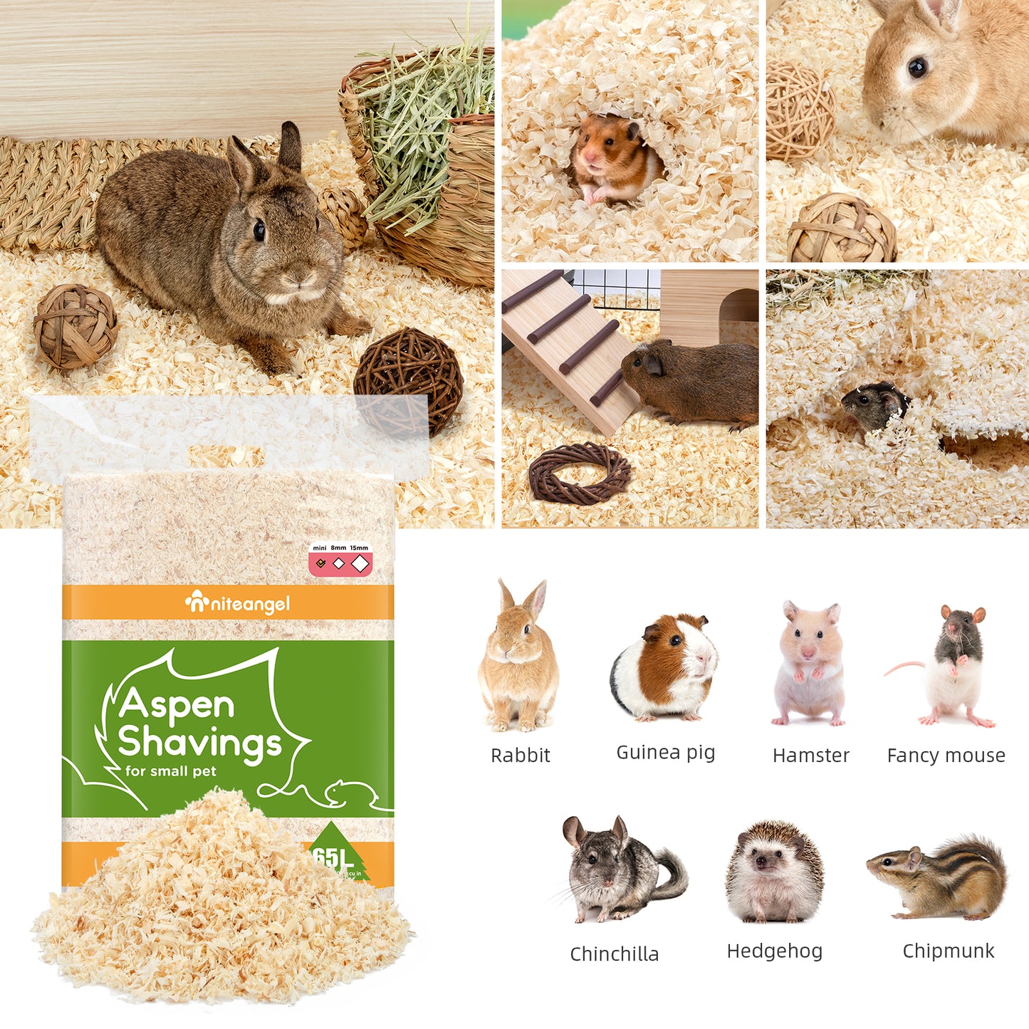 Niteangel Aspen Shaving Hamster Beddings for Syrian Dwarf Hamster Gerbil Mice Degu Rat Rabbit Bunny Guinea Pig Chinchilla Hedgehog or Other Small Pets