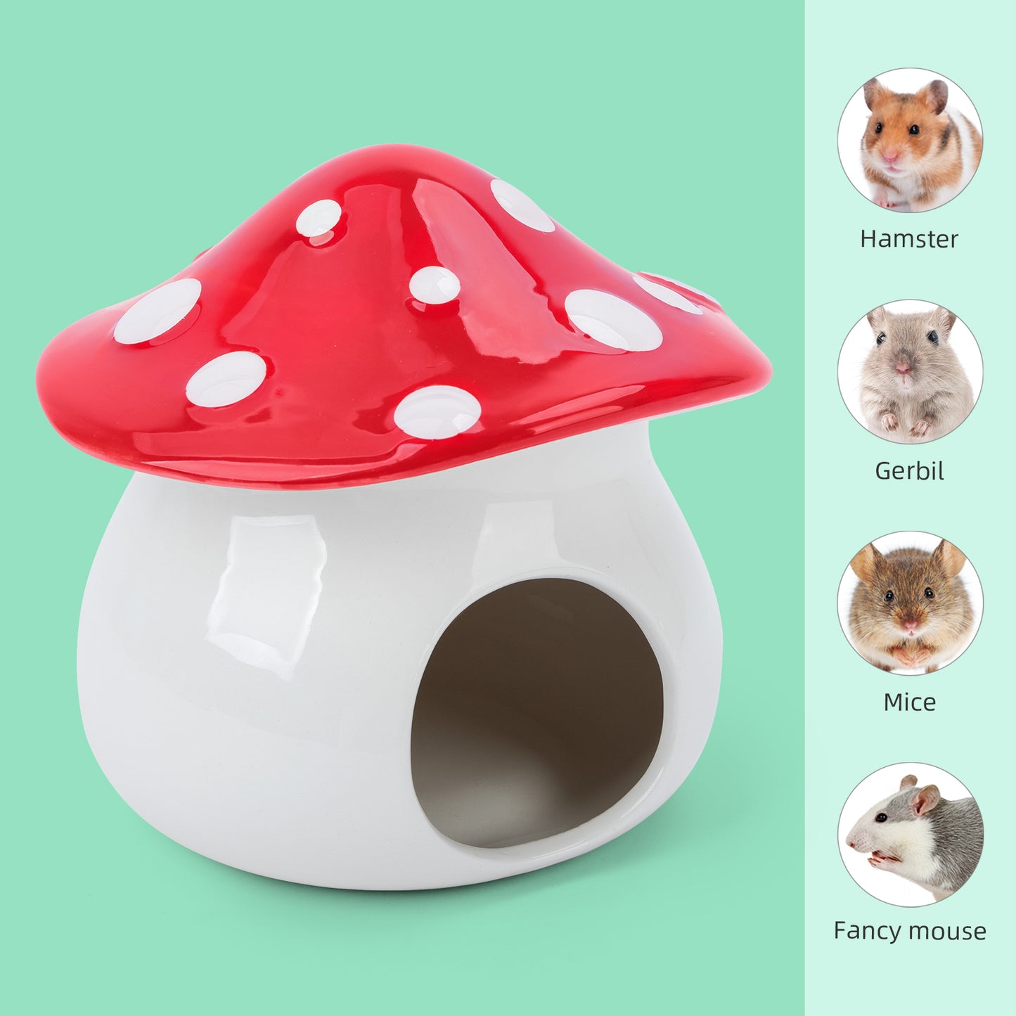 Niteangel Ceramic Hamster Habitat Hideout (Mushroom-Shaped)