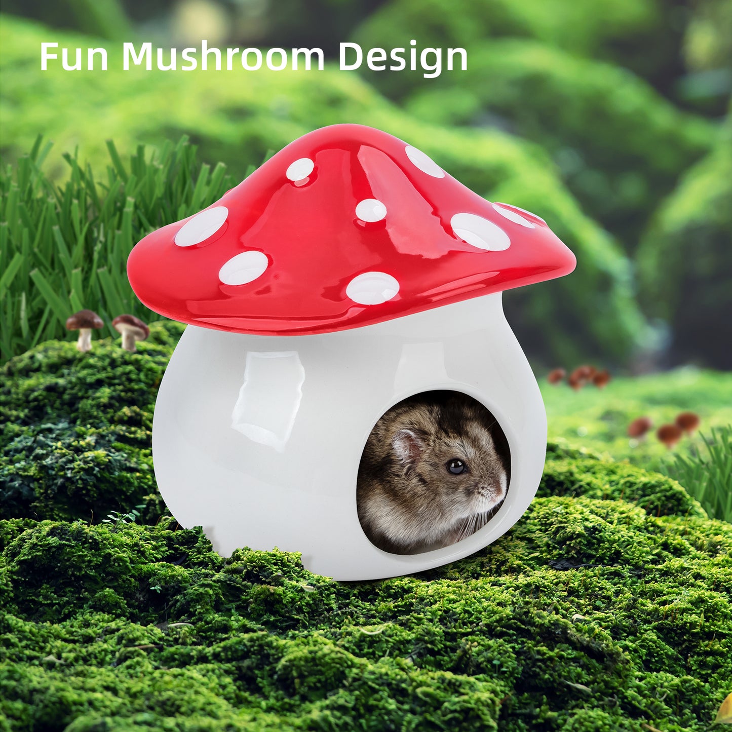 Niteangel Ceramic Hamster Habitat Hideout (Mushroom-Shaped)