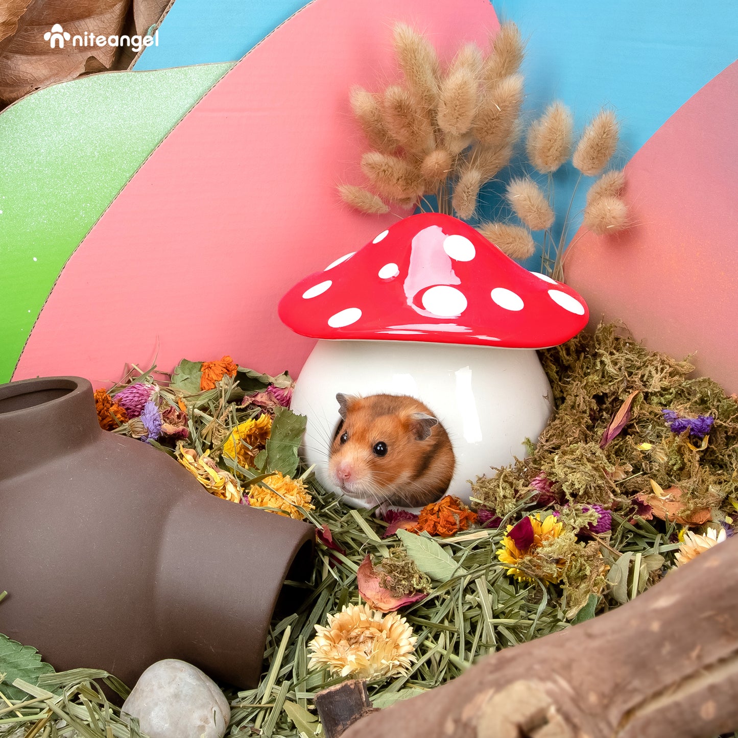 Niteangel Ceramic Hamster Habitat Hideout (Mushroom-Shaped)