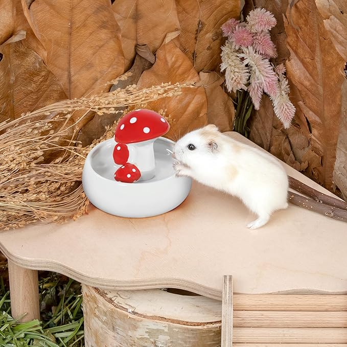 Niteangel Hamster Feeding & Water Bowls- Mushroom Ceramics Series Food Dish Feeding Bowls for Dwarf Syrian Hamsters Gerbils Mice Rats or Other Similar-Sized Small Pets