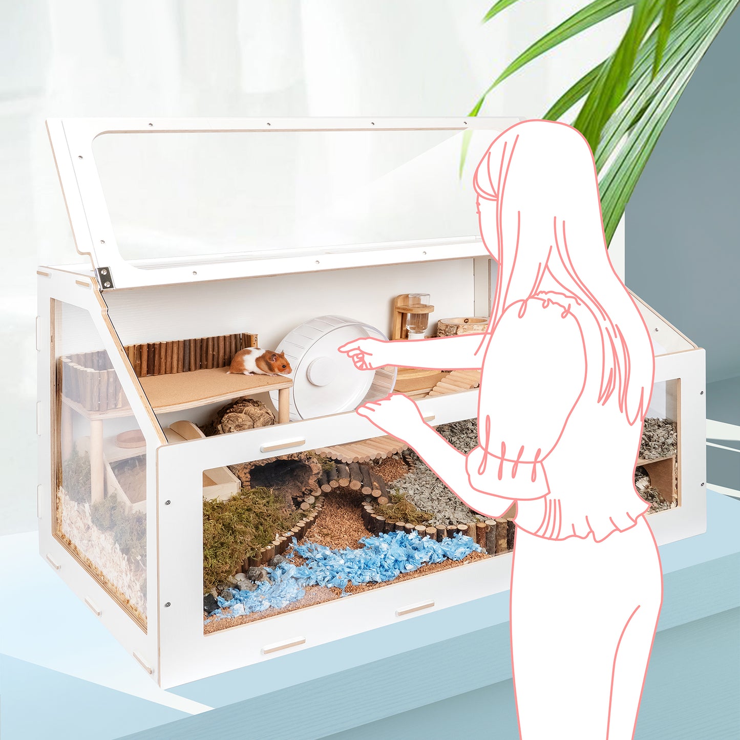 Niteangel Vista Hamster Cage W/ Oblique Opening - MDF Aspen Small Animal Cage - Niteangel Pet CA