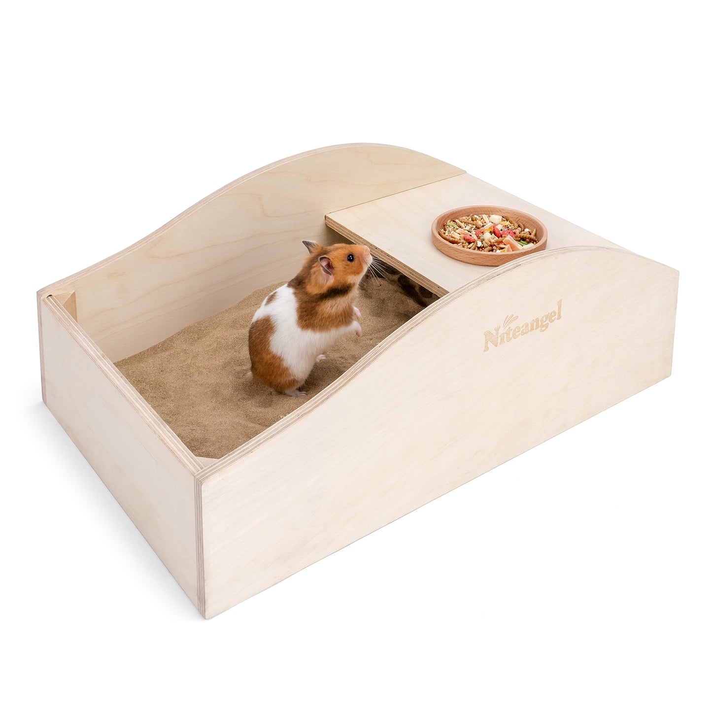 Niteangel Large Wooden Sand Bath with Hideout and Food Bowl for Hamsters - Niteangel Pet CA